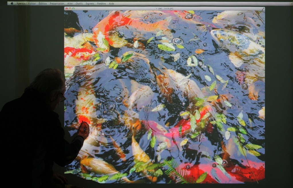 Joseph Raffael drawing in a new painting - April 2013