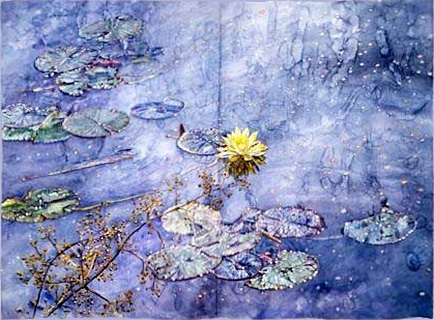 Lily Pond, Lannis, Restoration, watercolor on paper by Joseph Raffael